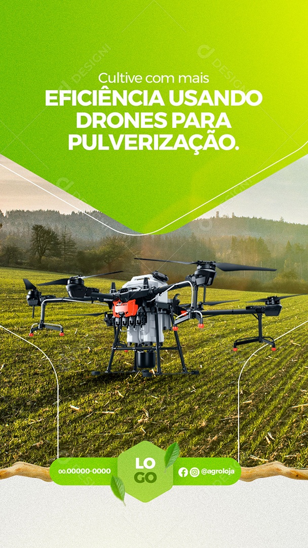 Cultive com mais Eficiência Usando Drones Para Pulverização Agronegócio Story Social Media PSD Editável