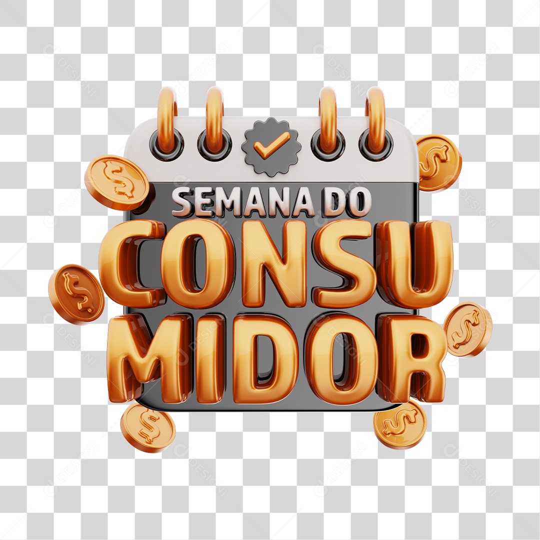 Semana Do Consumidor Selo 3D Preto e Dourado Para Composição PNG Transparente