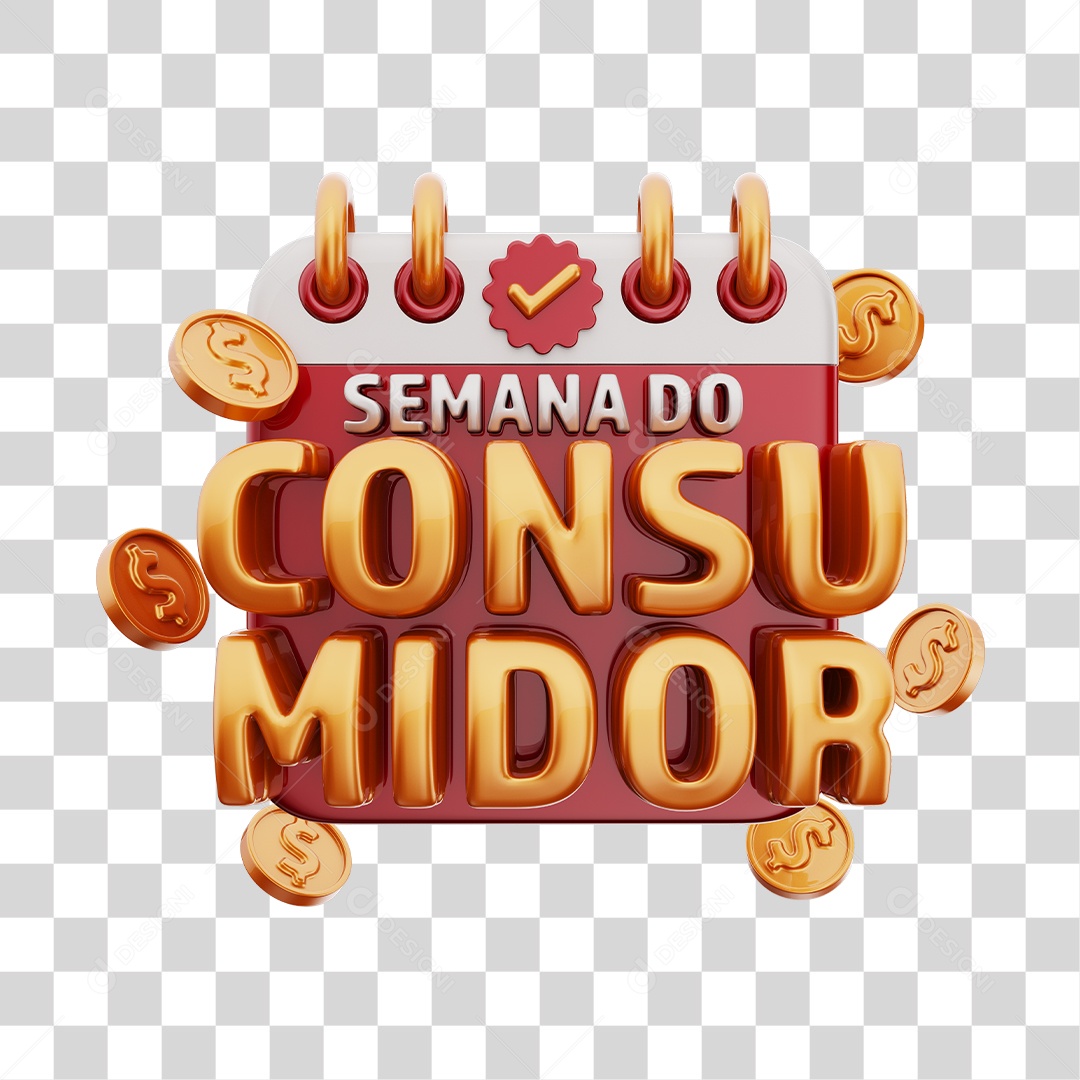 Semana Do Consumidor Selo 3D Vermelho e Dourado Para Composição PNG Transparente