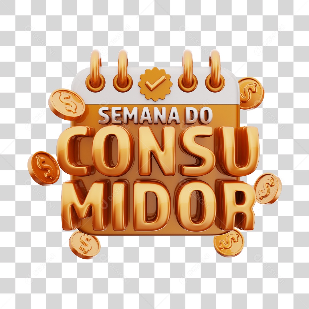 Semana Do Consumidor Selo 3D Marrom e Dourado Para Composição PNG Transparente