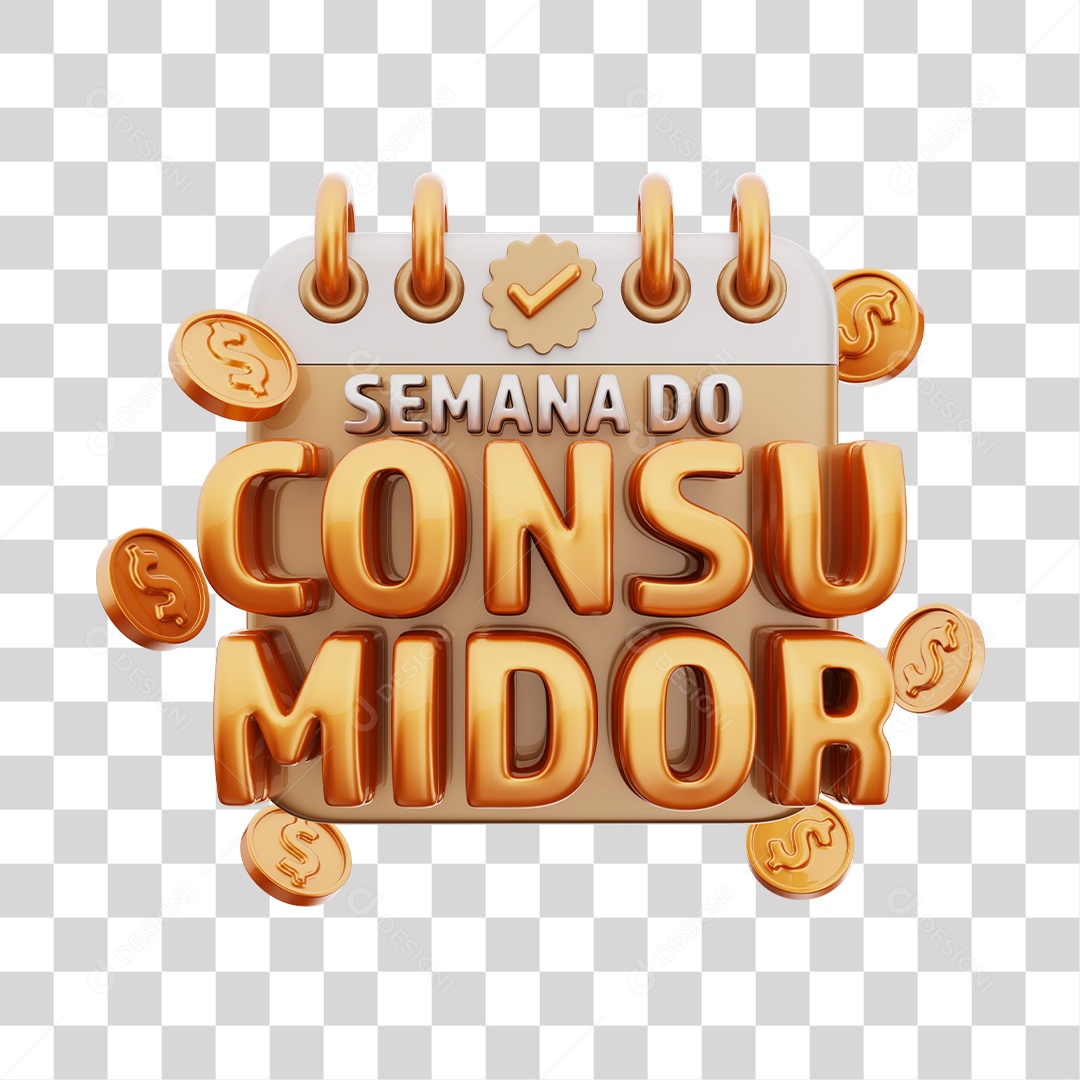 Semana Do Consumidor Selo 3D Marrom e Dourado Para Composição PNG Transparente