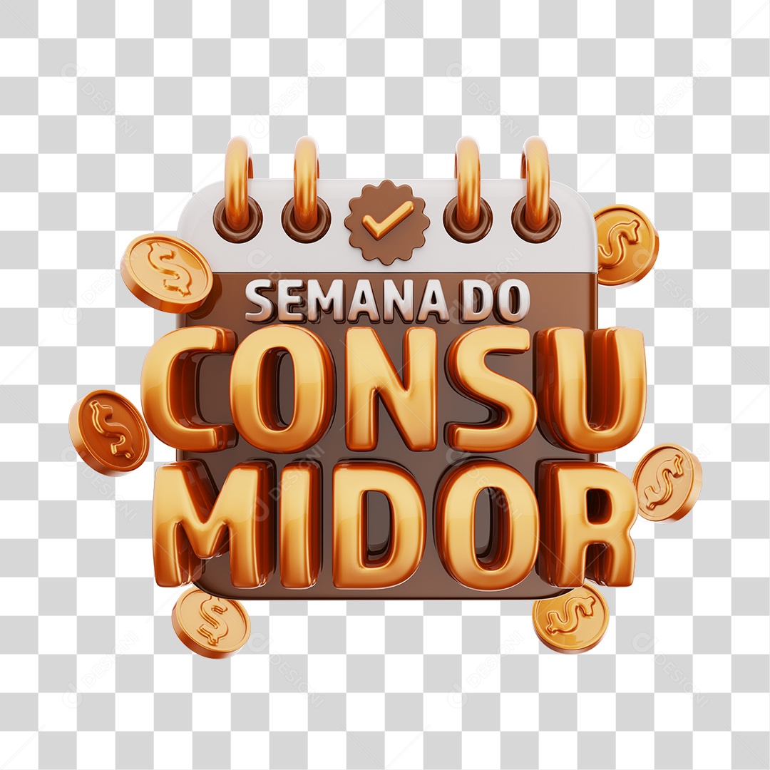 Semana Do Consumidor Selo 3D Marrom e Dourado Para Composição PNG Transparente