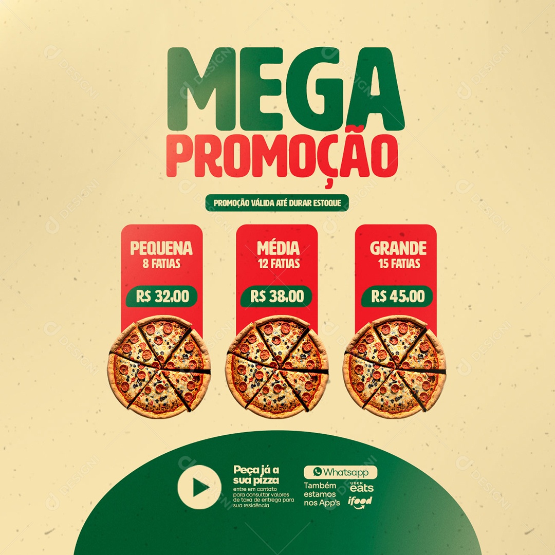 Mega Promoção Pequena 8 Fatias 32,00 Pizzaria Social Media PSD Editável