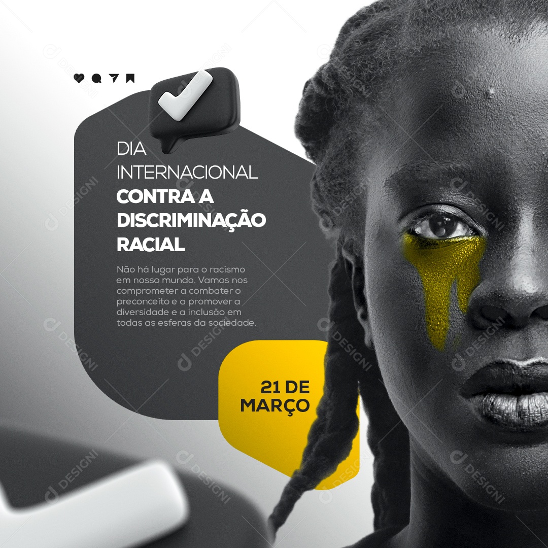 Dia Internacional Contra a Discriminação Racial 21 de Março Social Media PSD Editável