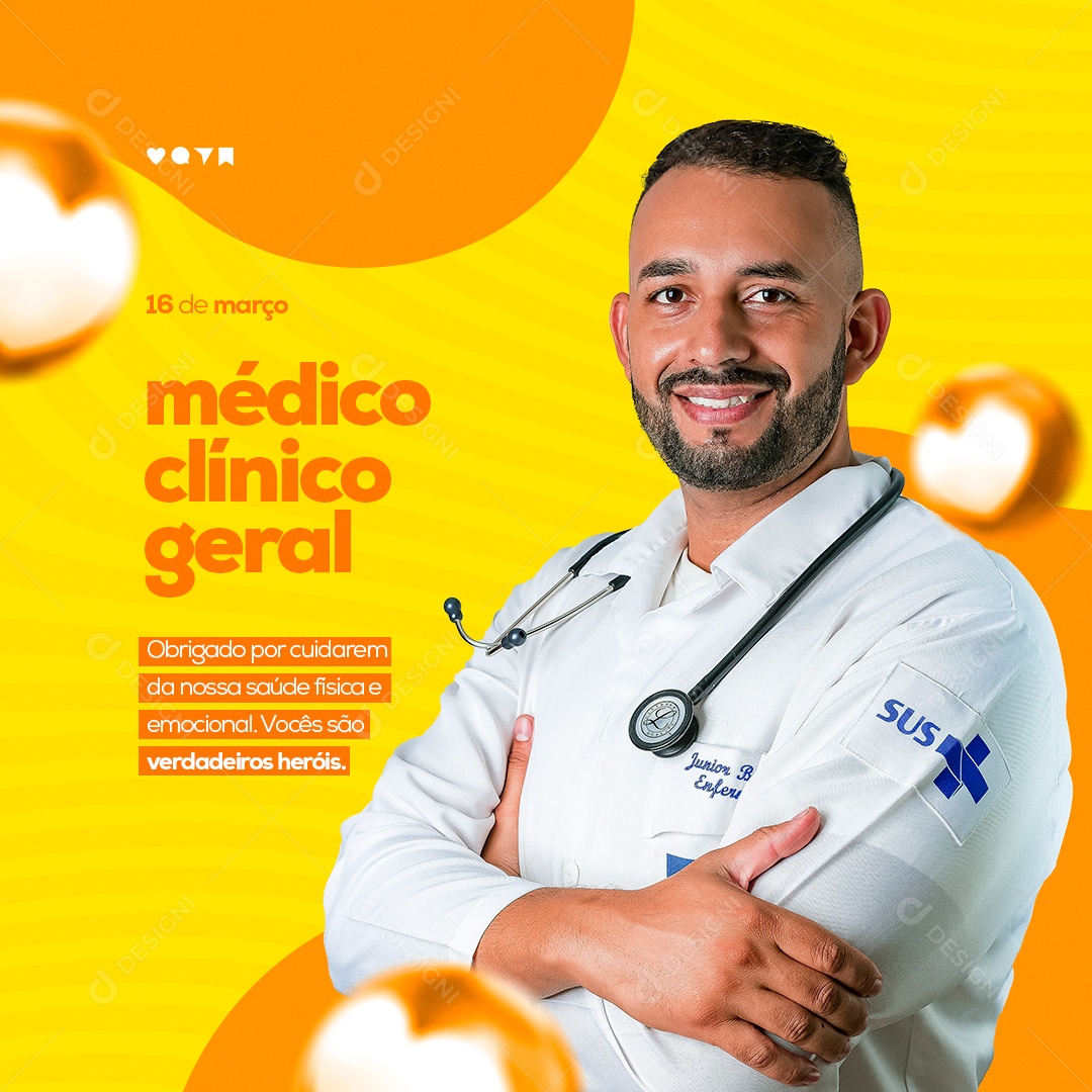 Dia do Médico Clínico Geral 16 de Março Parabéns Pelo seu Dia! Social Media PSD Editável