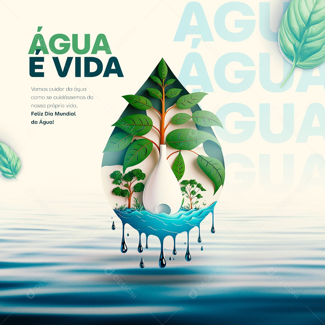 Água É Vida Vamos Cuidar Da Água 22 De Março Mundial da Água Social Media PSD Editável