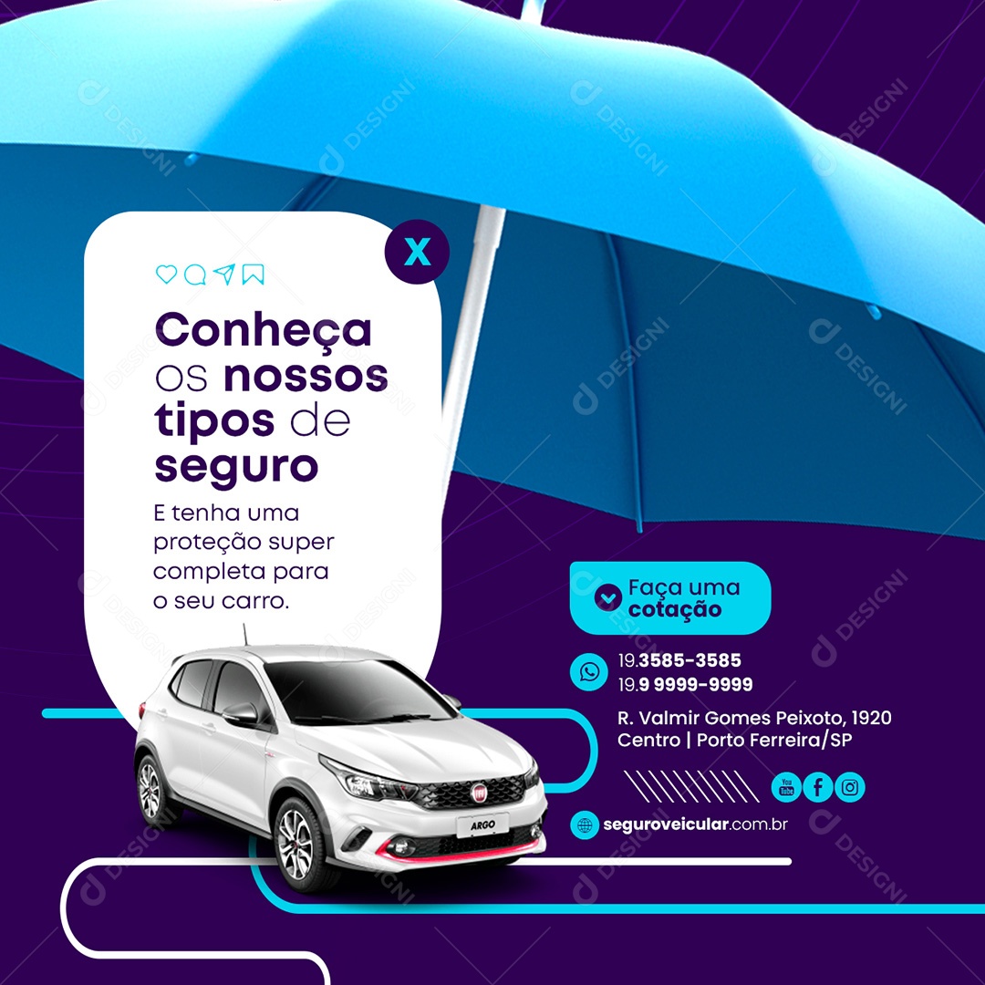 Conheça Os Nossos Tipos De Seguro Faça Uma Cotação Seguro Automotivo Social Media PSD Editável