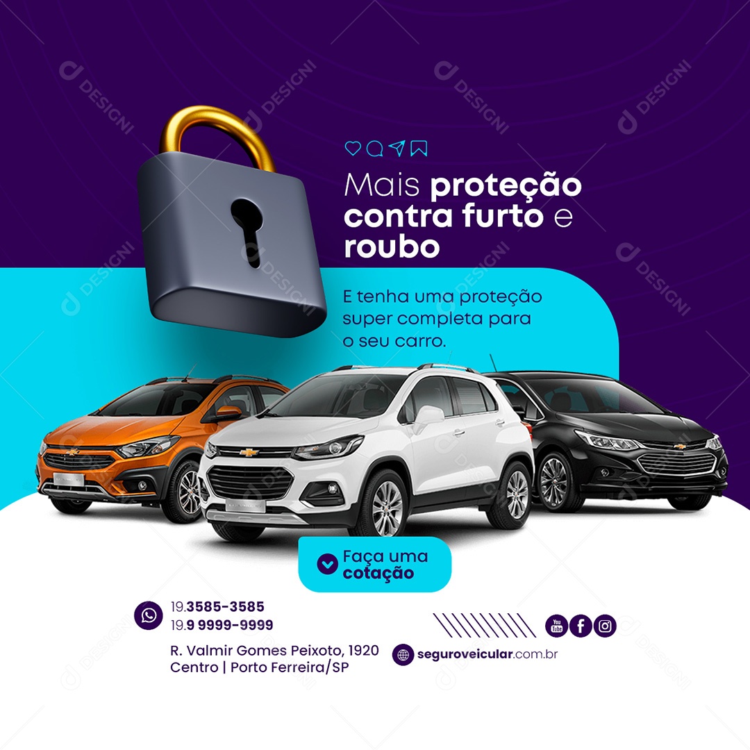 Mais Proteção Contra Furto E Roubo Seguro Automotivo Social Media PSD Editável