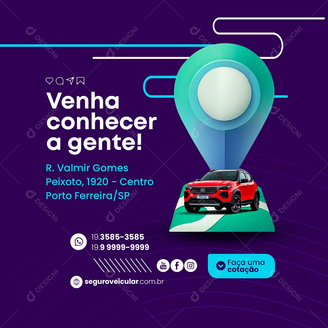 Venha Conhecer a Gente Seguro Automotivo Social Media PSD Editável