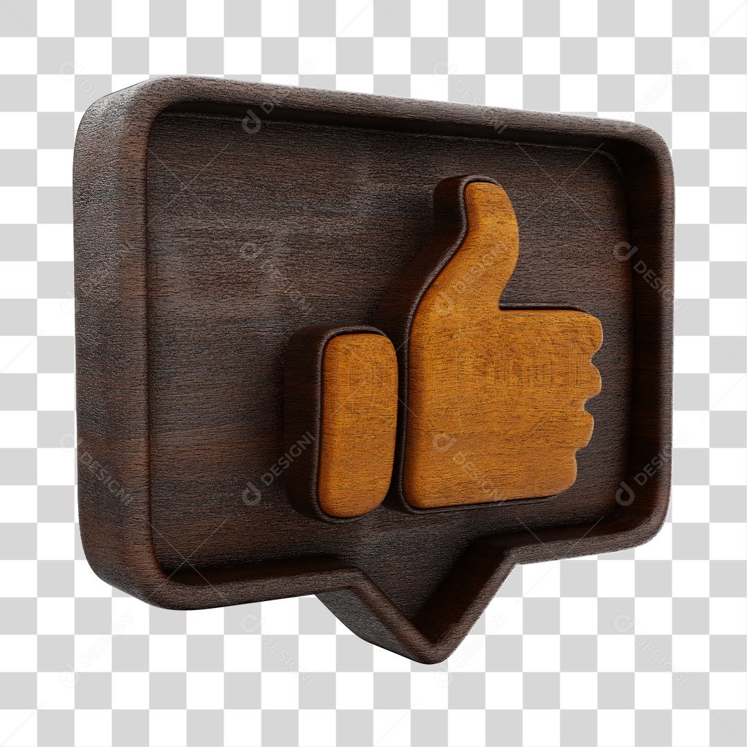 Emoji de Madeira Com Like Marrom Elemento 3D PNG Transparente