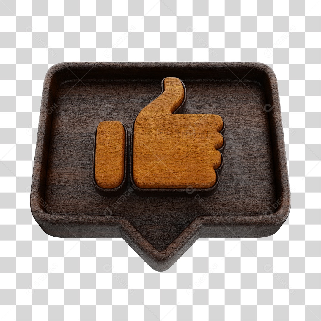 Emoji de Madeira Com Like Marrom Elemento 3D PNG Transparente