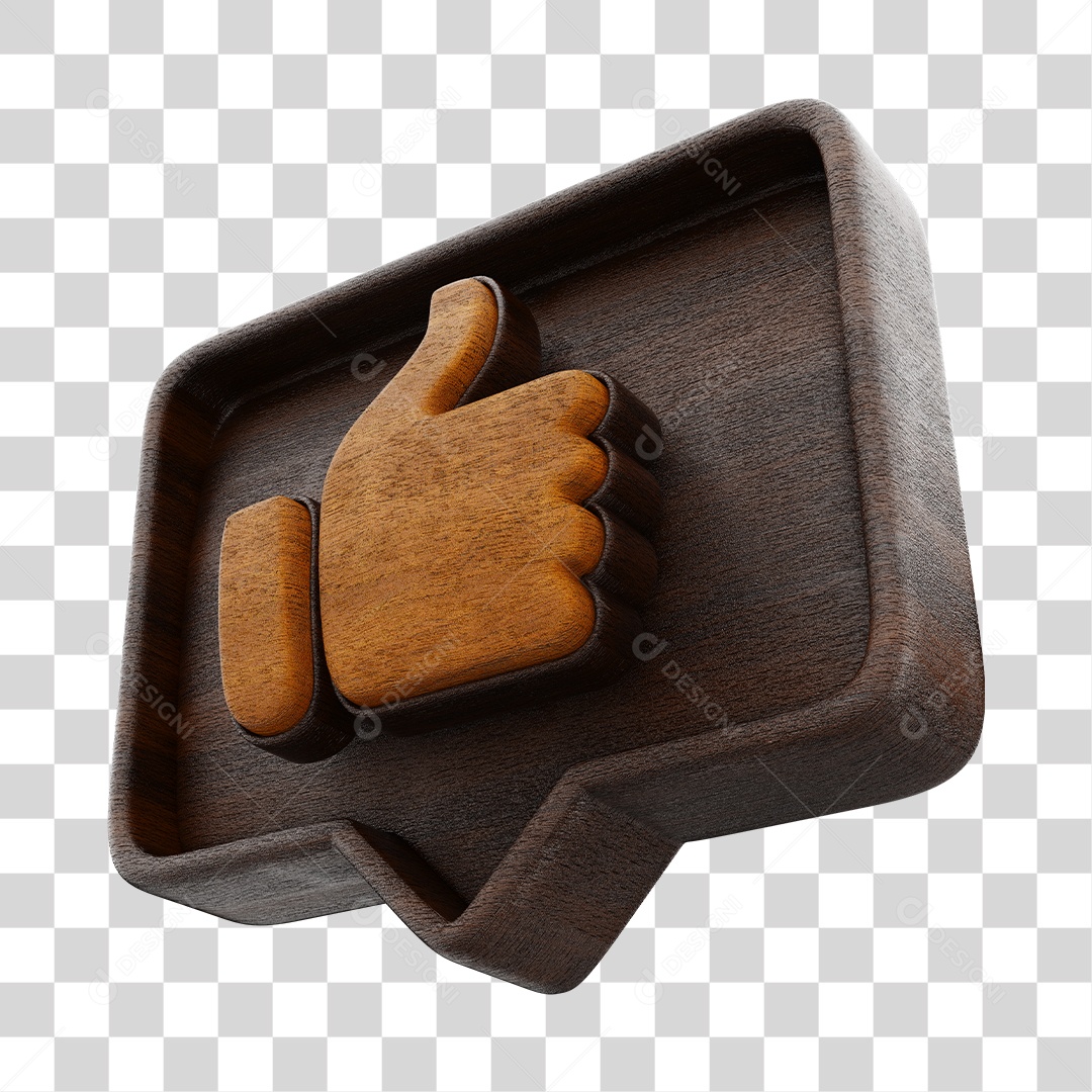 Emoji de Madeira Com Like Marrom Elemento 3D PNG Transparente