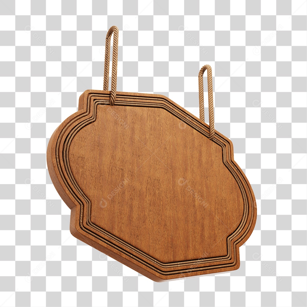 Placa de Madeira Marrom Com Corda Elemento 3D PNG Transparente