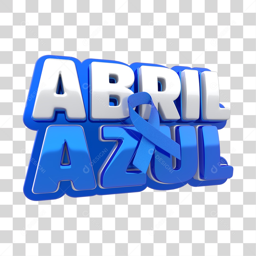 Abril Azul Mês da Conscientização do Autismo Selo 3D PNG Transparente