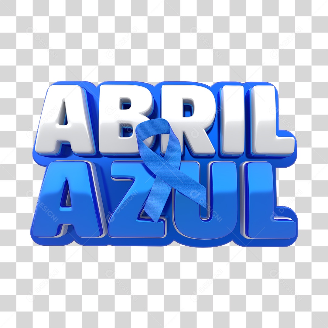 Abril Azul Mês da Conscientização do Autismo Selo 3D PNG Transparente