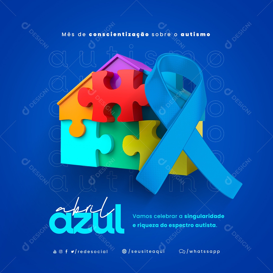 Vamos Celebrar A Singularidade e Riqueza Do Riqueza Do Espectro Autista Abril Azul Social Media PSD Editável