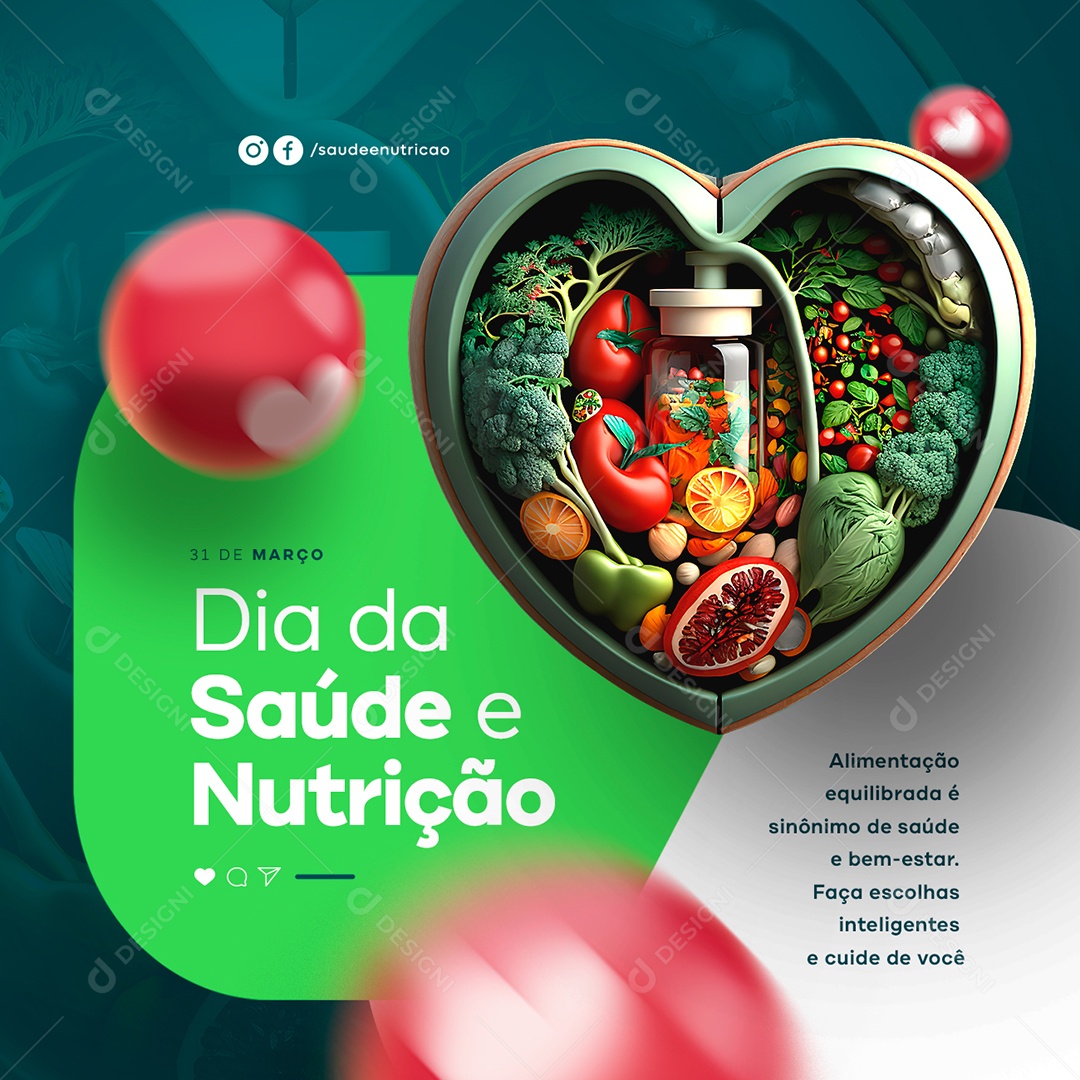 Alimentação Equlibrada é Sinônimo De Saúde e Bem-Estar Dia da Saúde e Nutrição Social Media PSD Editável