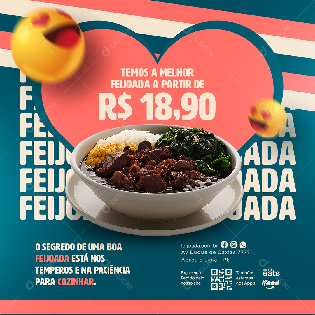 Temos A Melhor Feijoada A Partir De 18,90 Social Media PSD Editável