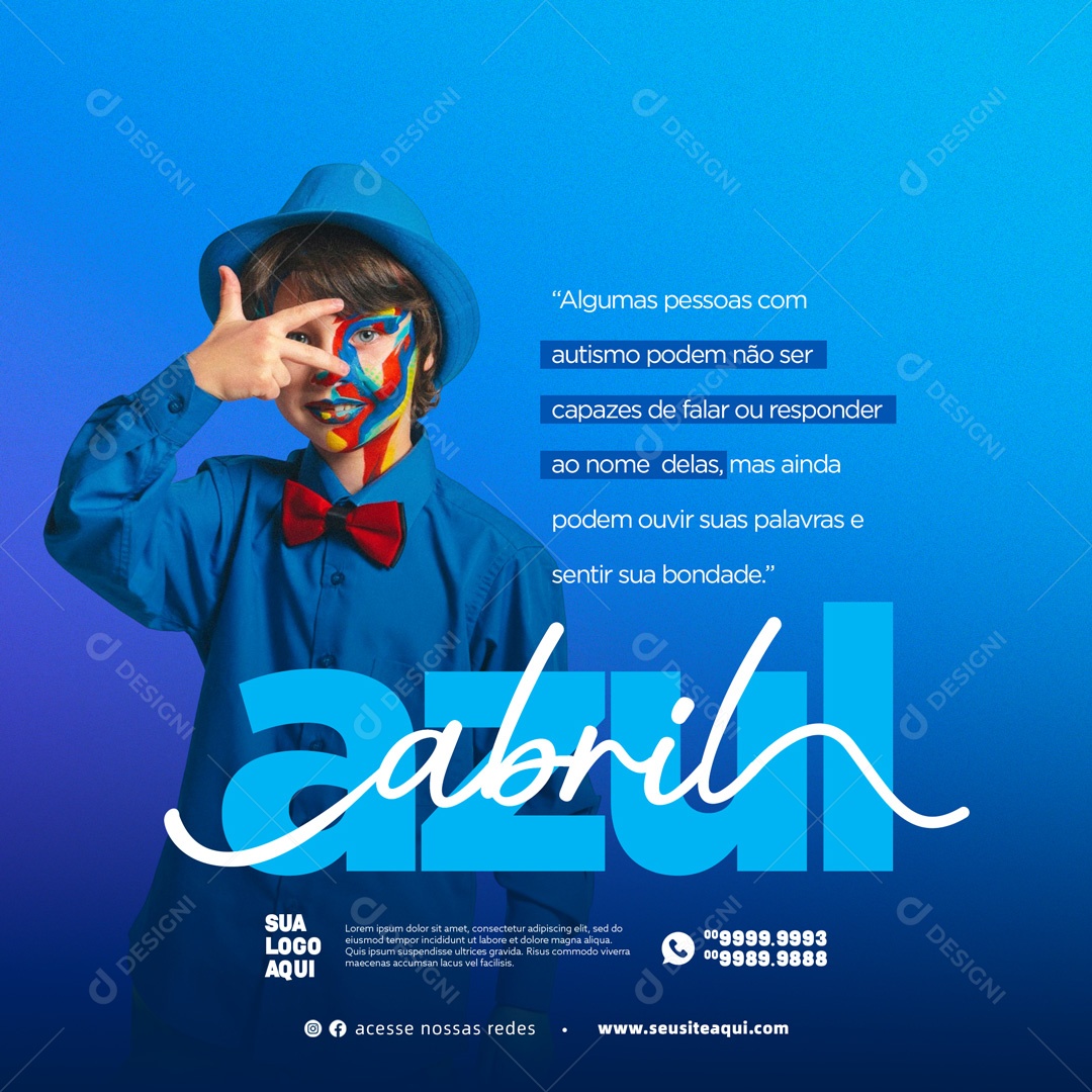 Abril Azul, Mês de Conscientização Sobre o Autismo Social Media PSD Editável