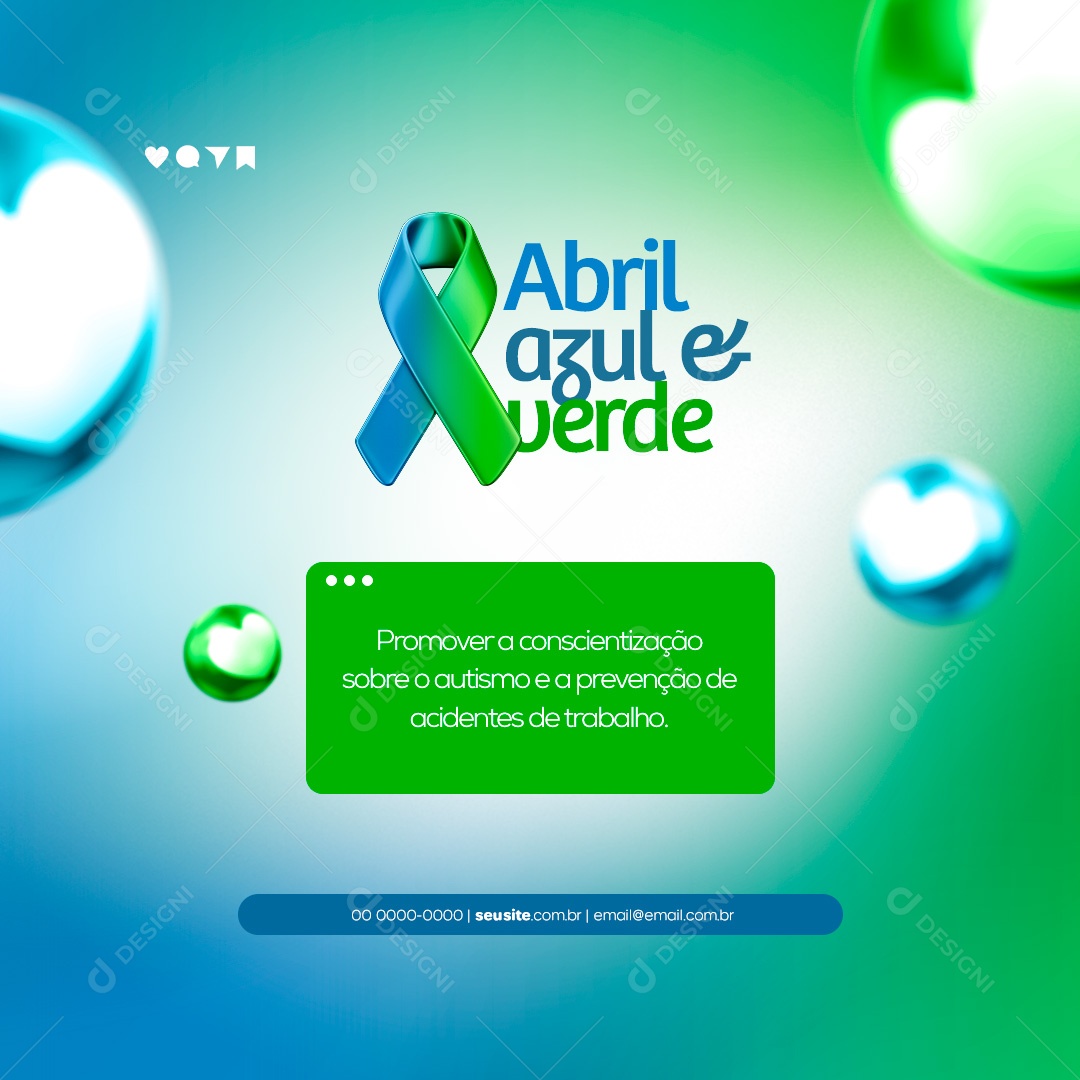 Abril Azul e Verde Promover a Conscientização Sobre Autismo e Prevenção de Acidentes de Trabalho Social Media PSD Editável