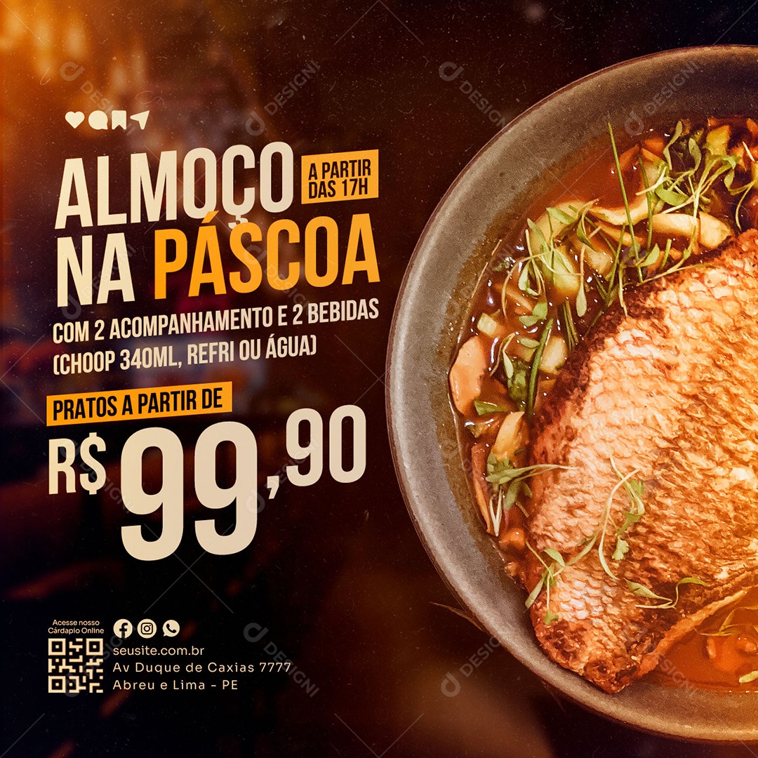 Social Media Restaurante Almoço na Páscoa PSD Editável