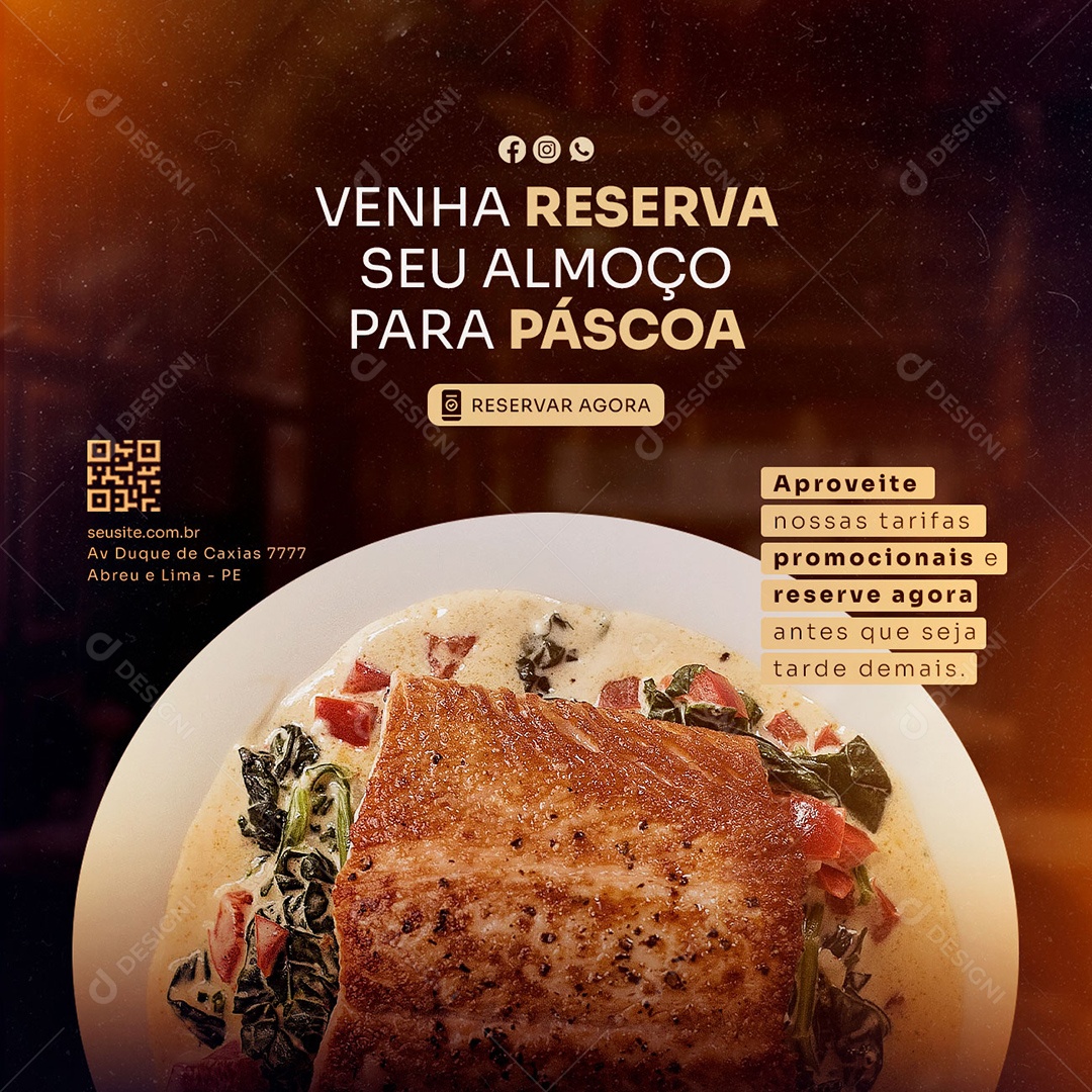 Social Media Restaurante Venha Reserva Seu Almoço PSD Editável