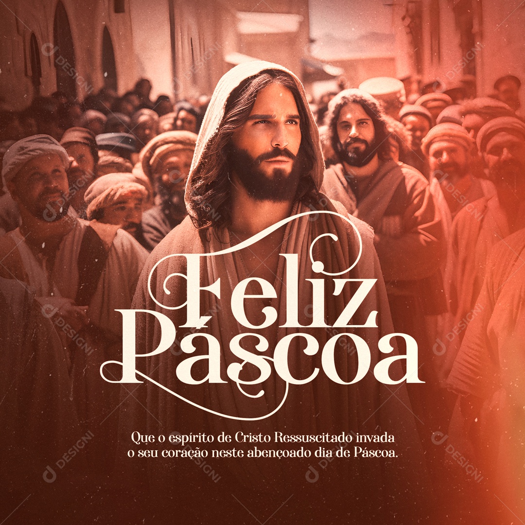 Feliz Páscoa Que o Espírito de Cristo Ressuscitado Invada o Seu Coração Social Media PSD Editável