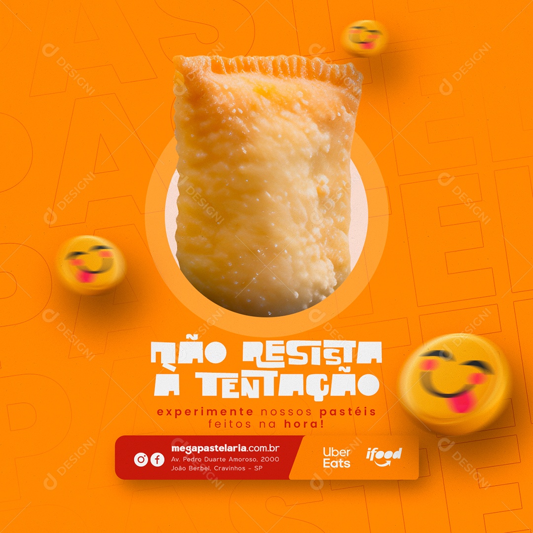 Não Resista A Tentação Experimente Nossos Pastéis Pastelaria Social Media PSD Editável