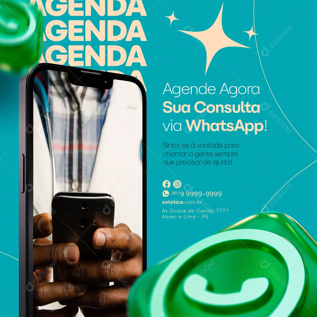 Agende Agora Sua Consulta Via Whatsapp Clínica Estética Social Media PSD Editável