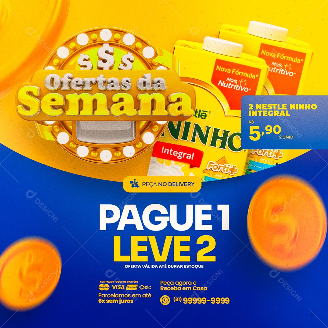 Ofertas Da Semana 2 Nestle Ninho Integral 5,90 Supermercado Social Media PSD Editável