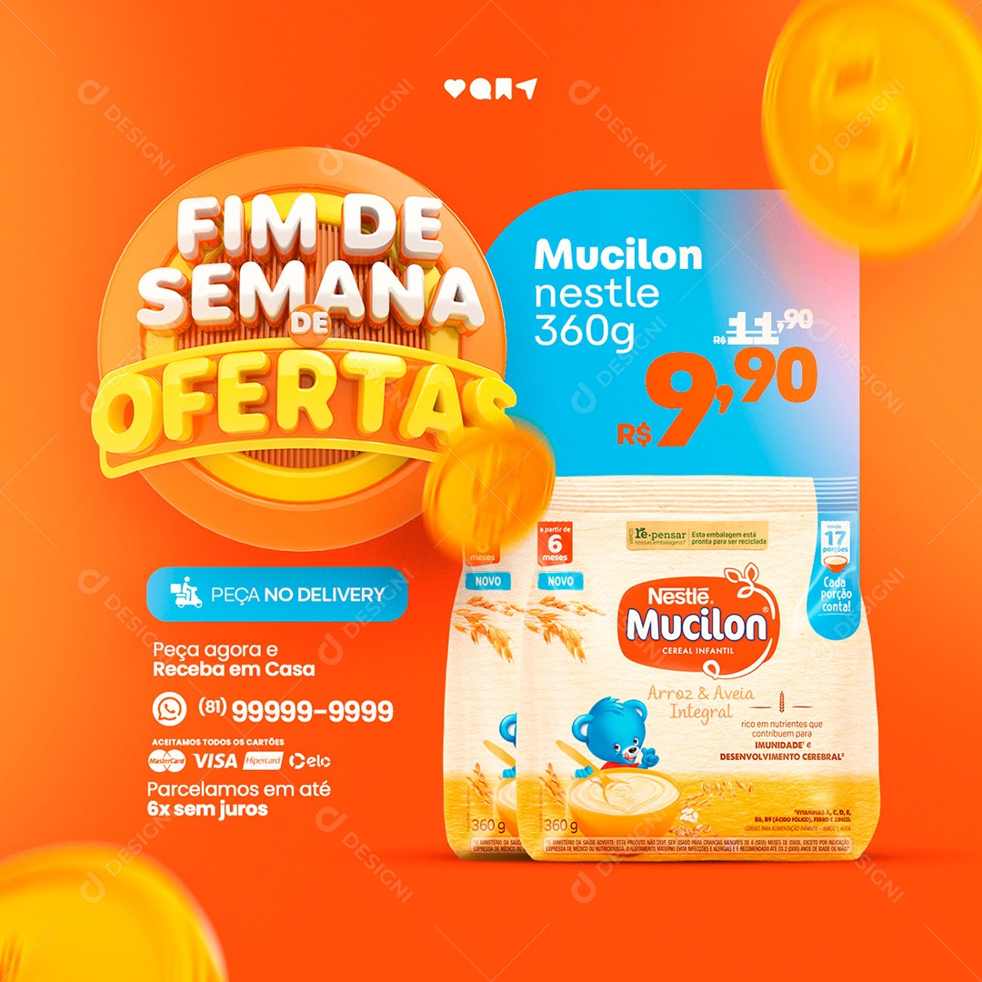 Fim De Semana De Ofertas Mucilon Nestle 360G 9,90 Supermercado Social Media PSD Editável