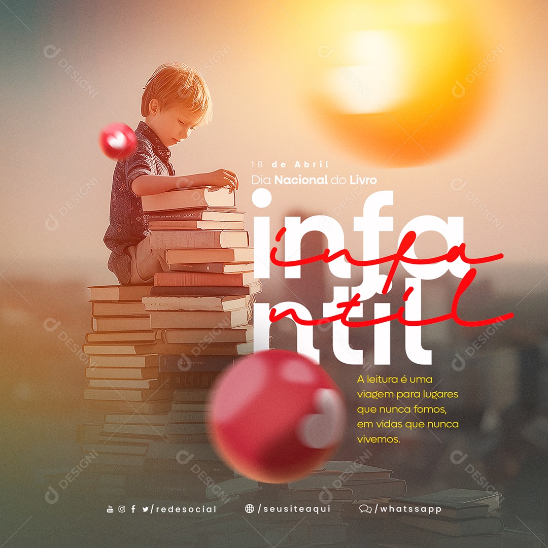 A Leitura É Uma Viagem Para Lugares Dia Nacional Do Livro Infantil Social Media PSD Editável