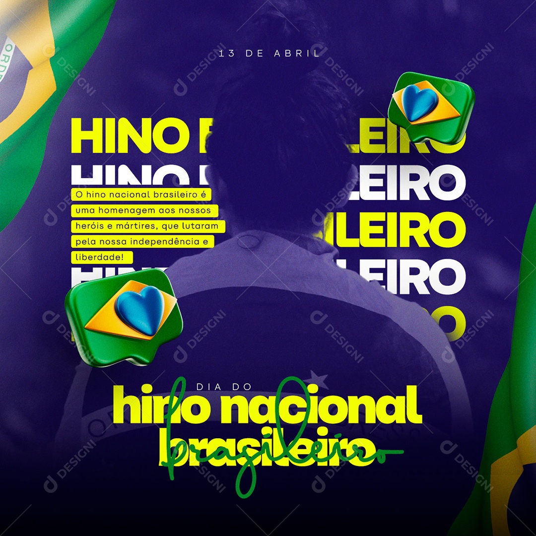 Brazilian National Anthem Day April 13th Editable Social Media PSD