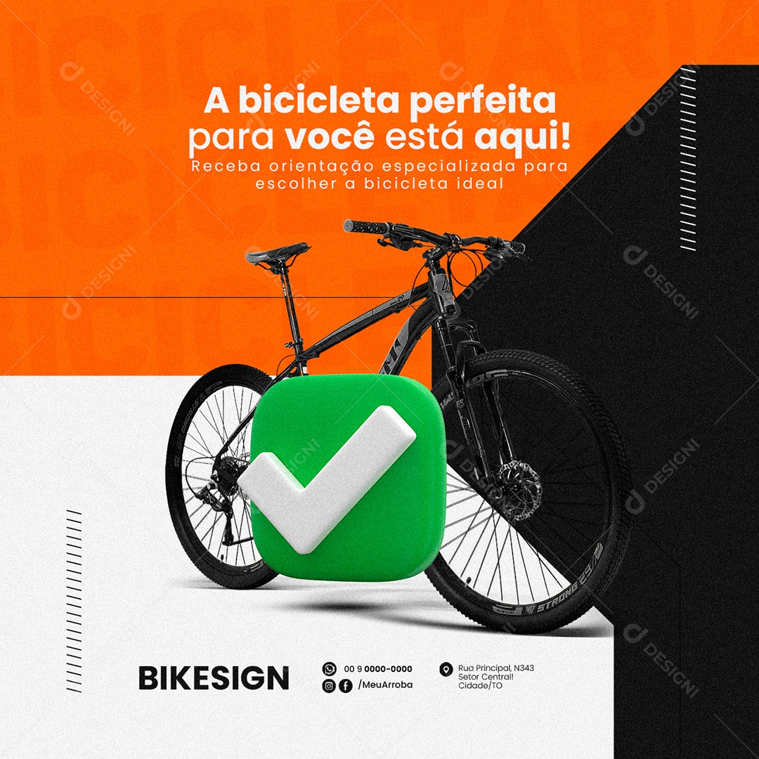 A Bicicleta Perfeita Para Você Está Aqui Bicicletaria Social Media PSD Editável