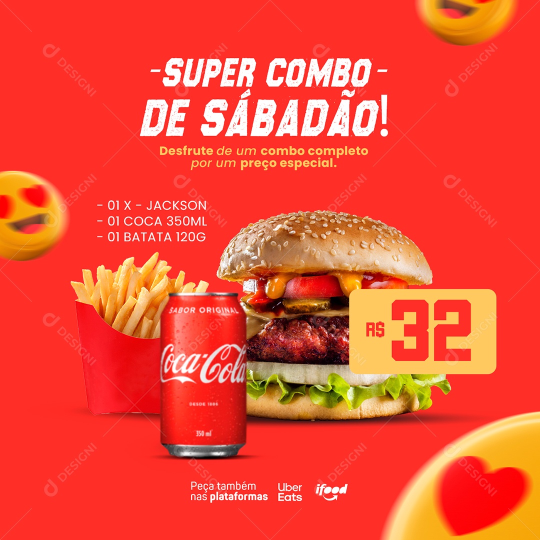 Super Combo De Sábadão 32,00 Hamburgueria Social Media PSD Editável