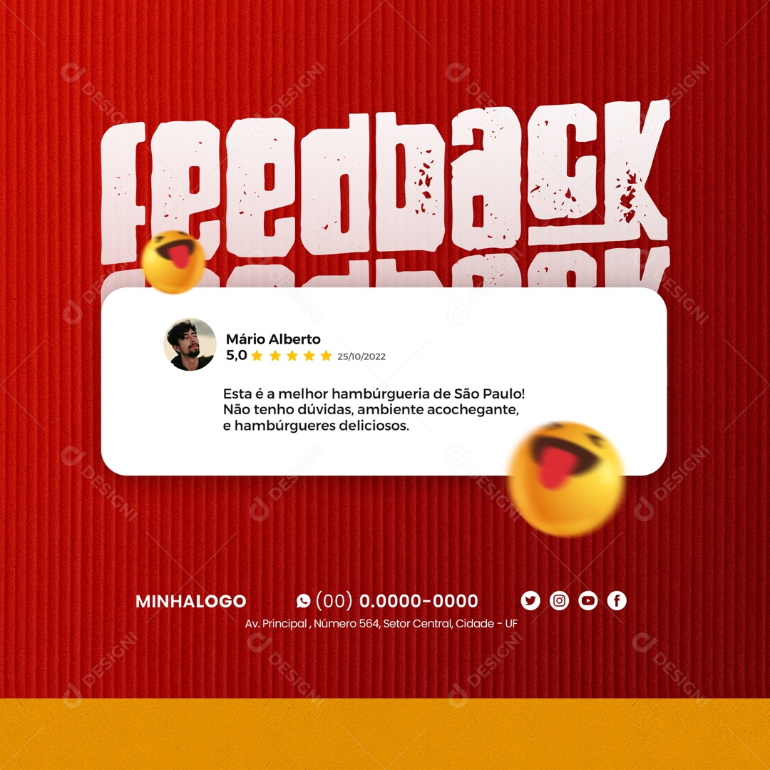 Feedback Hamburgueria Hambúrguer Social Media PSD Editável