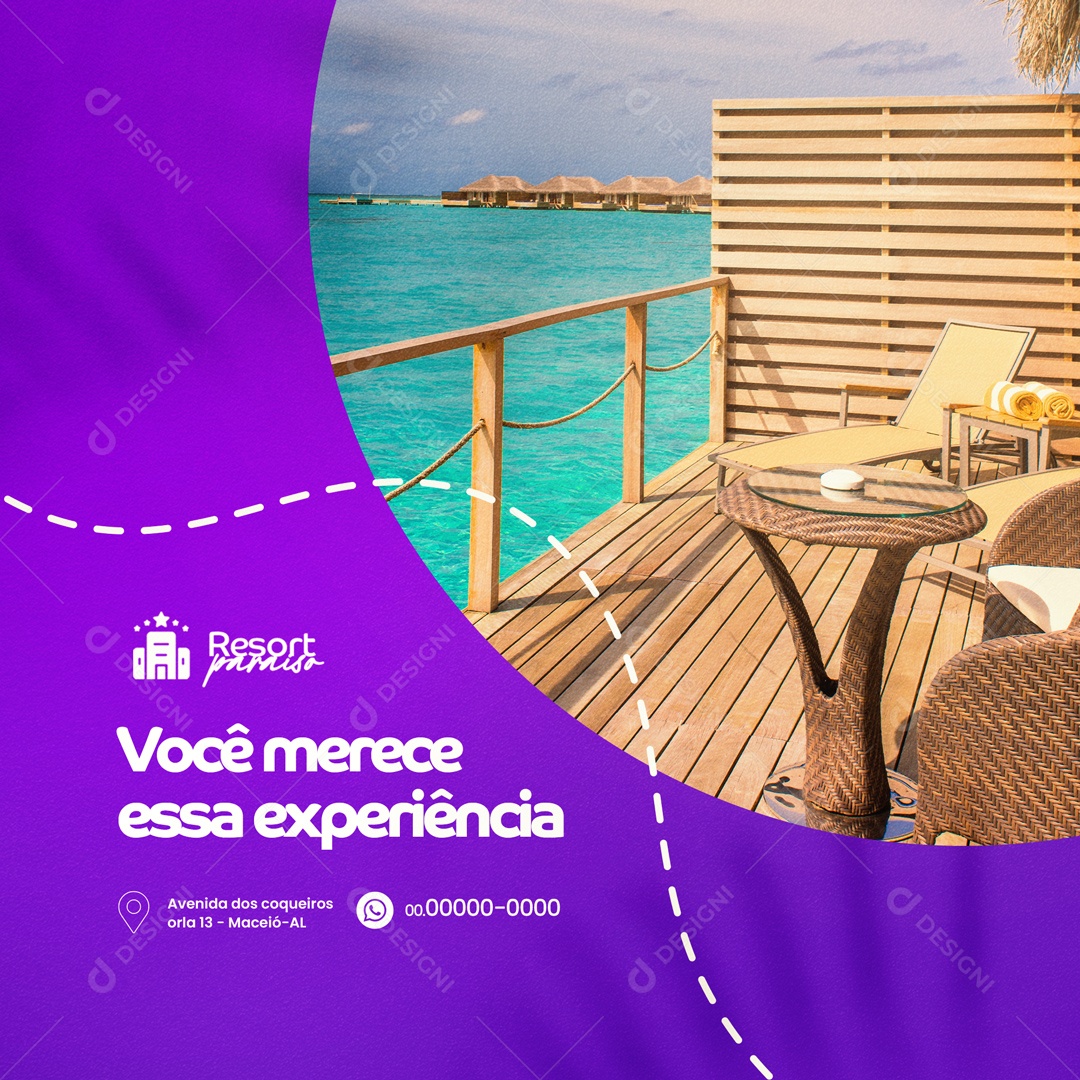 Você Merece Essa Experiência. Resort Hotel Social Media PSD Editável