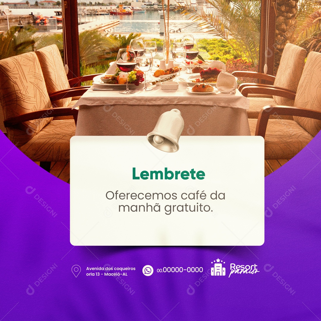 Lembrete Resort Hotel Social Media PSD Editável