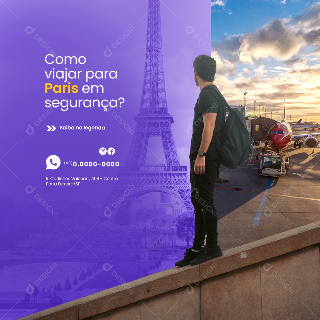 Como Viajar Para Paris em Segurança? Agência de Viagens e Turismo Social Media PSD Editável