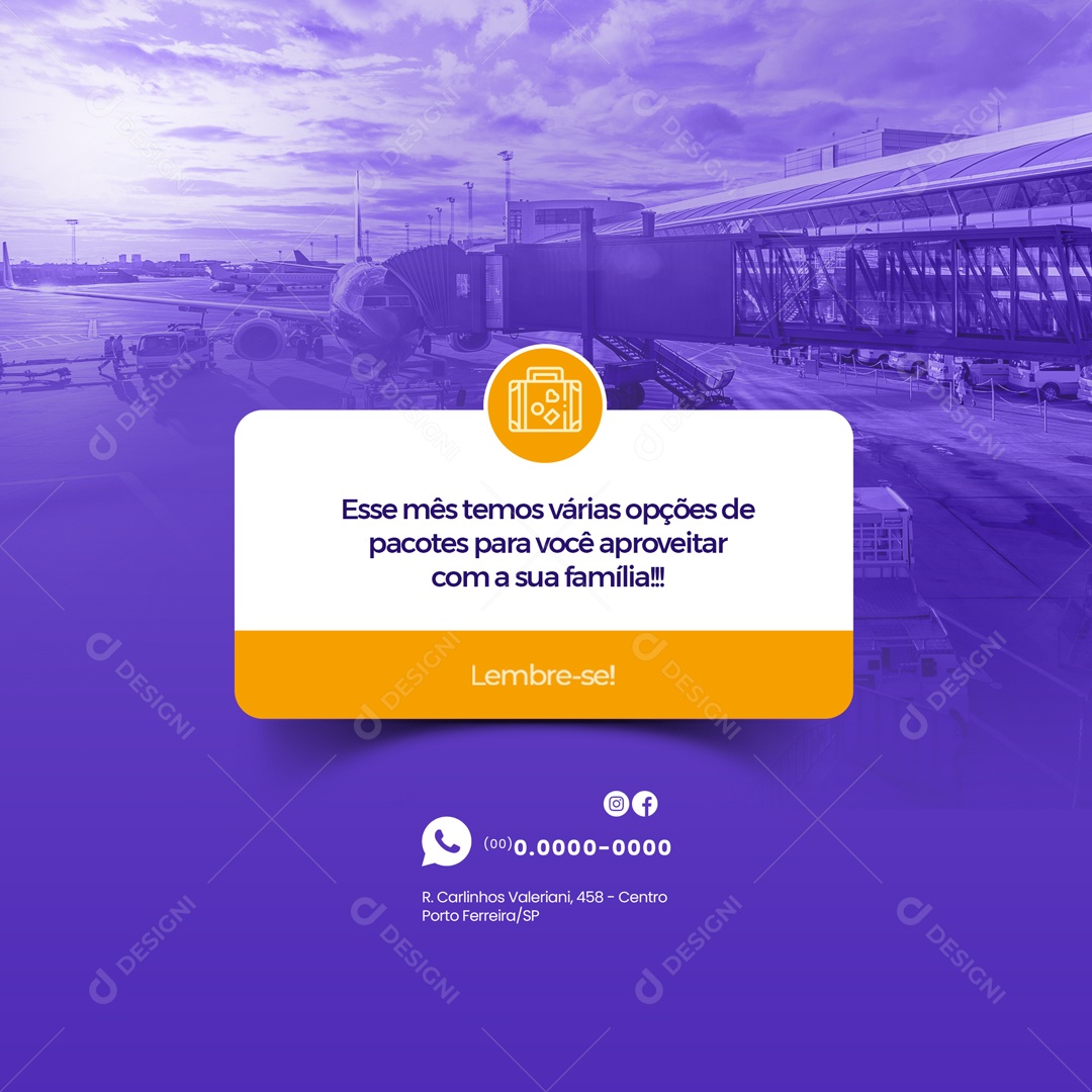 Lembrete Agência de Viagens e Turismo Social Media PSD Editável