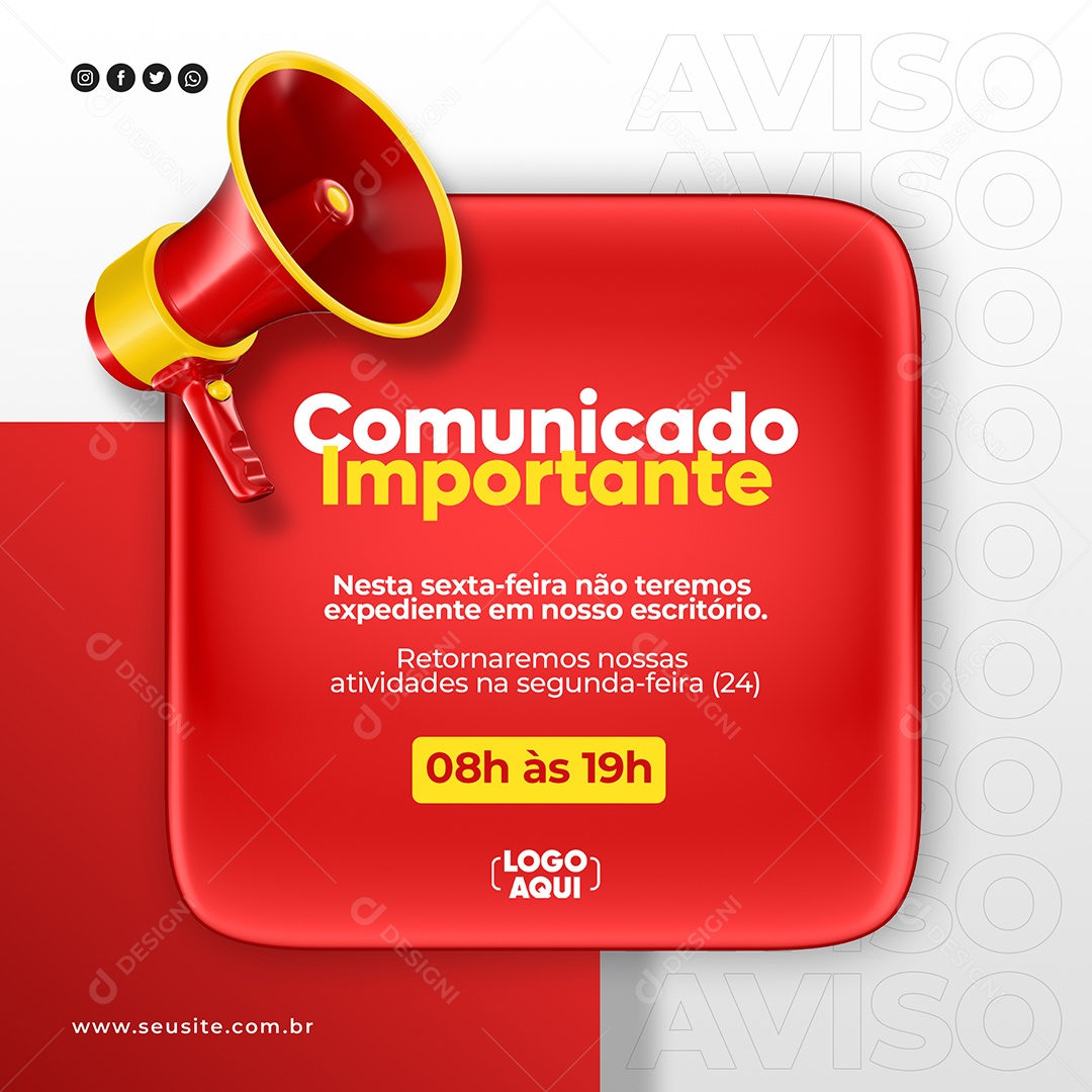 Social Media Comunicado Importante Megafone Feriado Vermelho Psd Edit Vel Download Designi