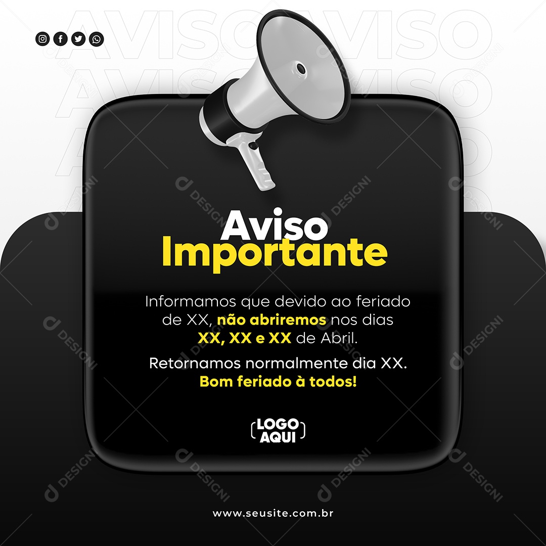 Social Media Important Black Holiday Notice Editable PSD