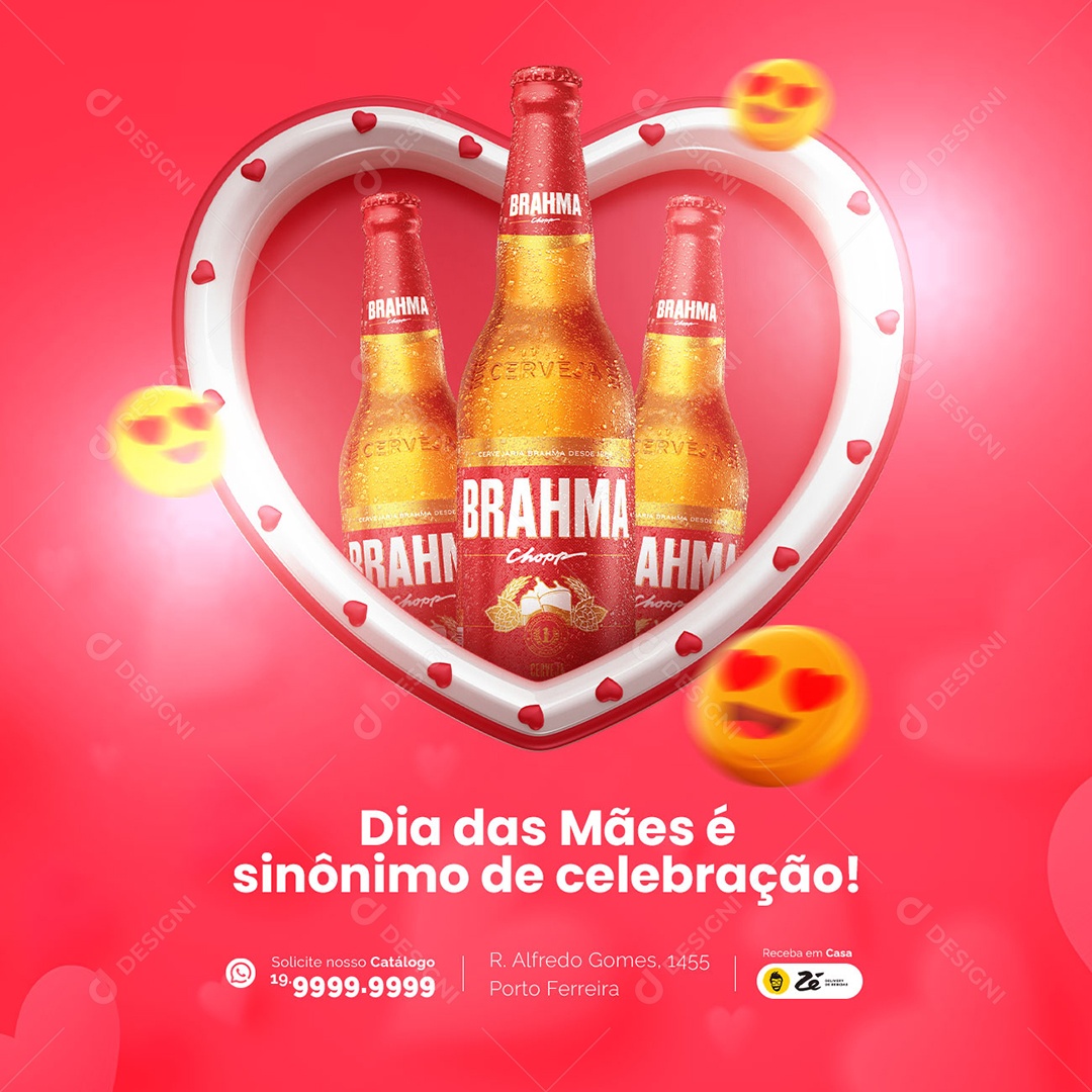 Dia Das Mães é Sinônimo De Celebração Cerveja Brahma Garrafa Cervejaria Social Media PSD Editável