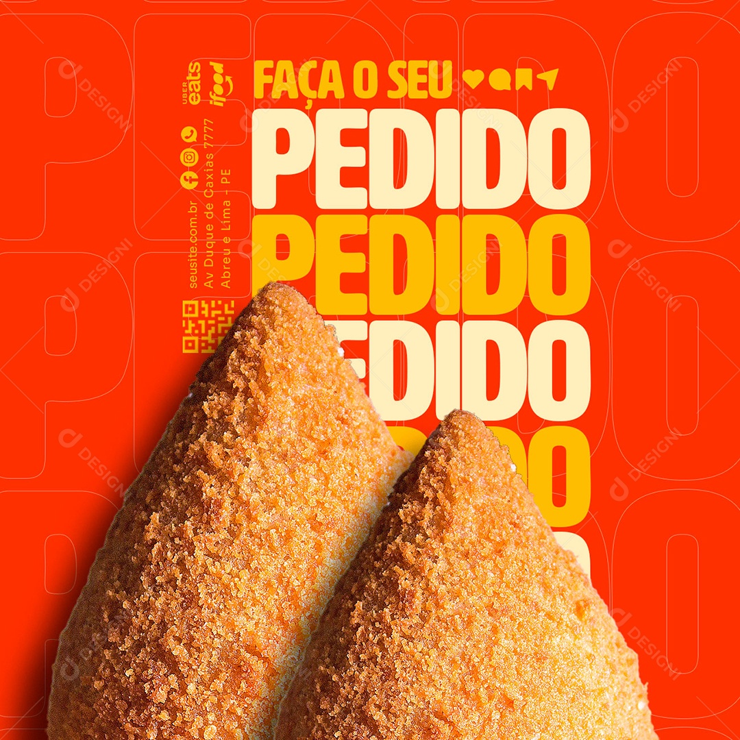 Faça O Seu Pedido Coxinha Delivery Social Media PSD Editável