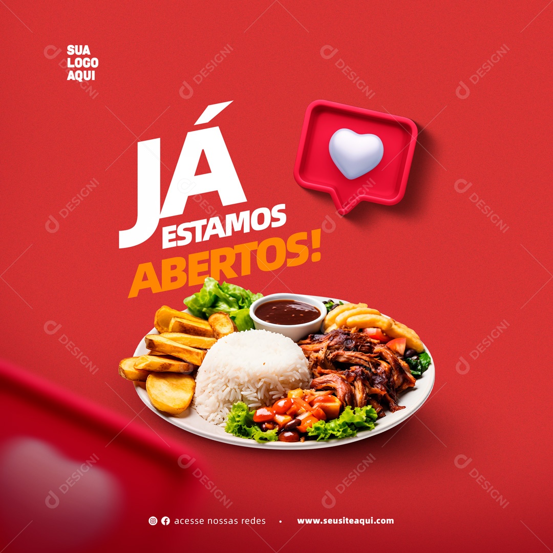 Já Estamos Aberto Restaurante Social Media PSD Editável