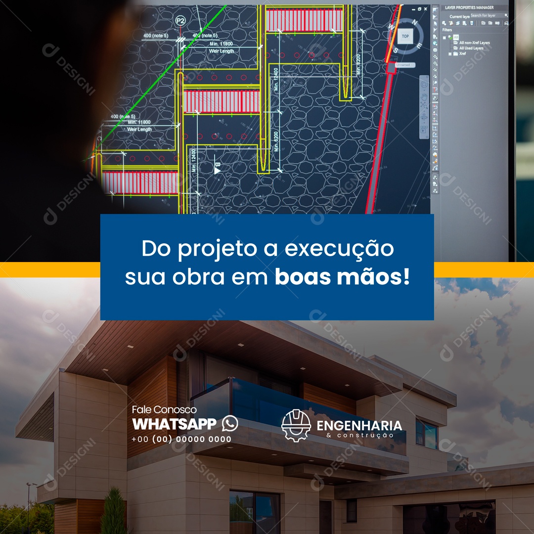 Do Projeto a Execução Sua Obra em Boas Mãos! Engenharia e Construção Social Media PSD Editável