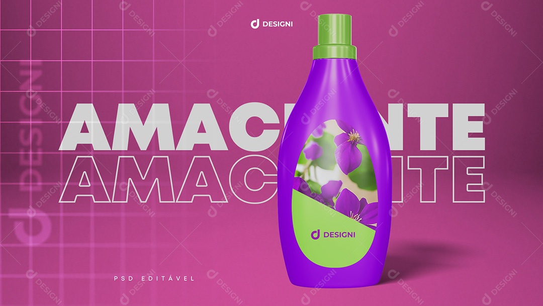 Mockup De Amaciante Frasco Roxo e Verde PSD Editável