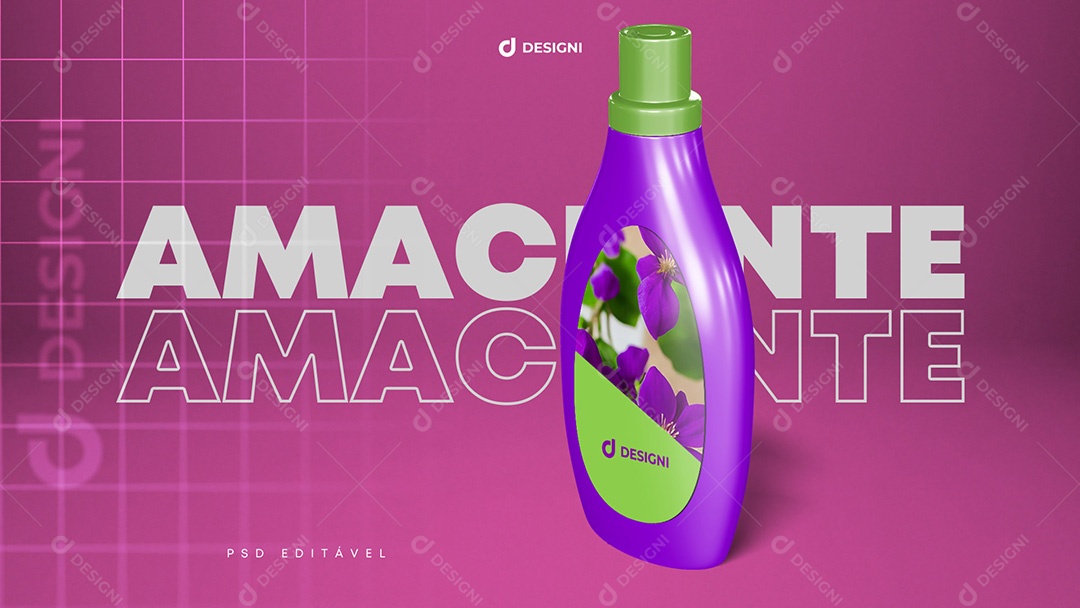 Mockup De Amaciante Frasco Roxo e Verde PSD Editável