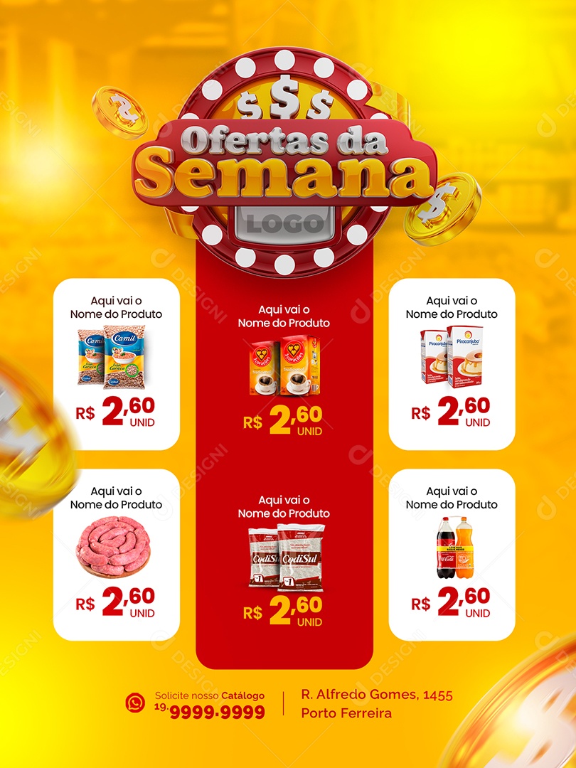 Encarte Ofertas Da Semana Produtos Supermercado Social Media PSD Editável