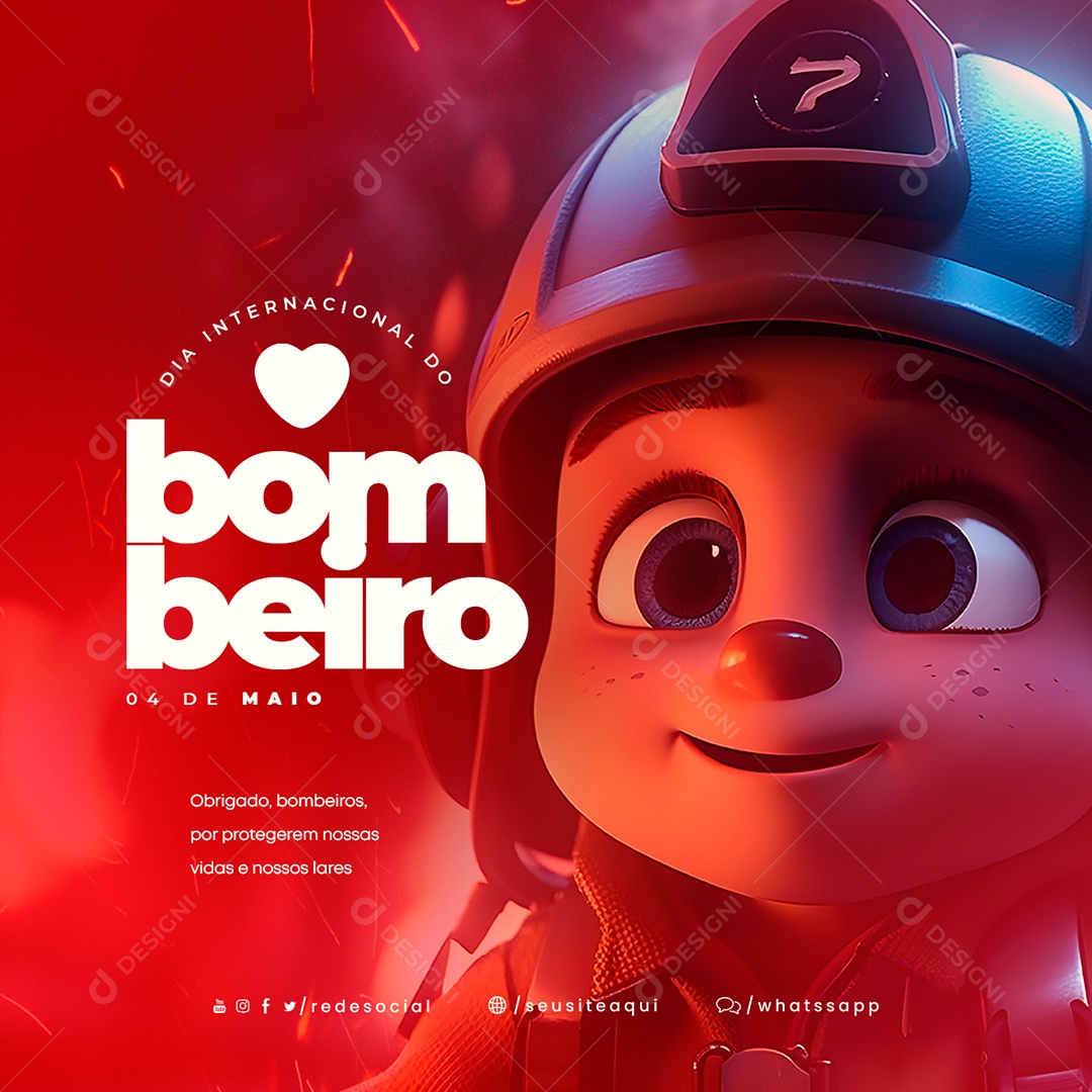 Obrigado Bombeiros Por Protegerem Nossas Vidas e Lares Dia Internacional Do Bombeiro Social Media PSD Editável